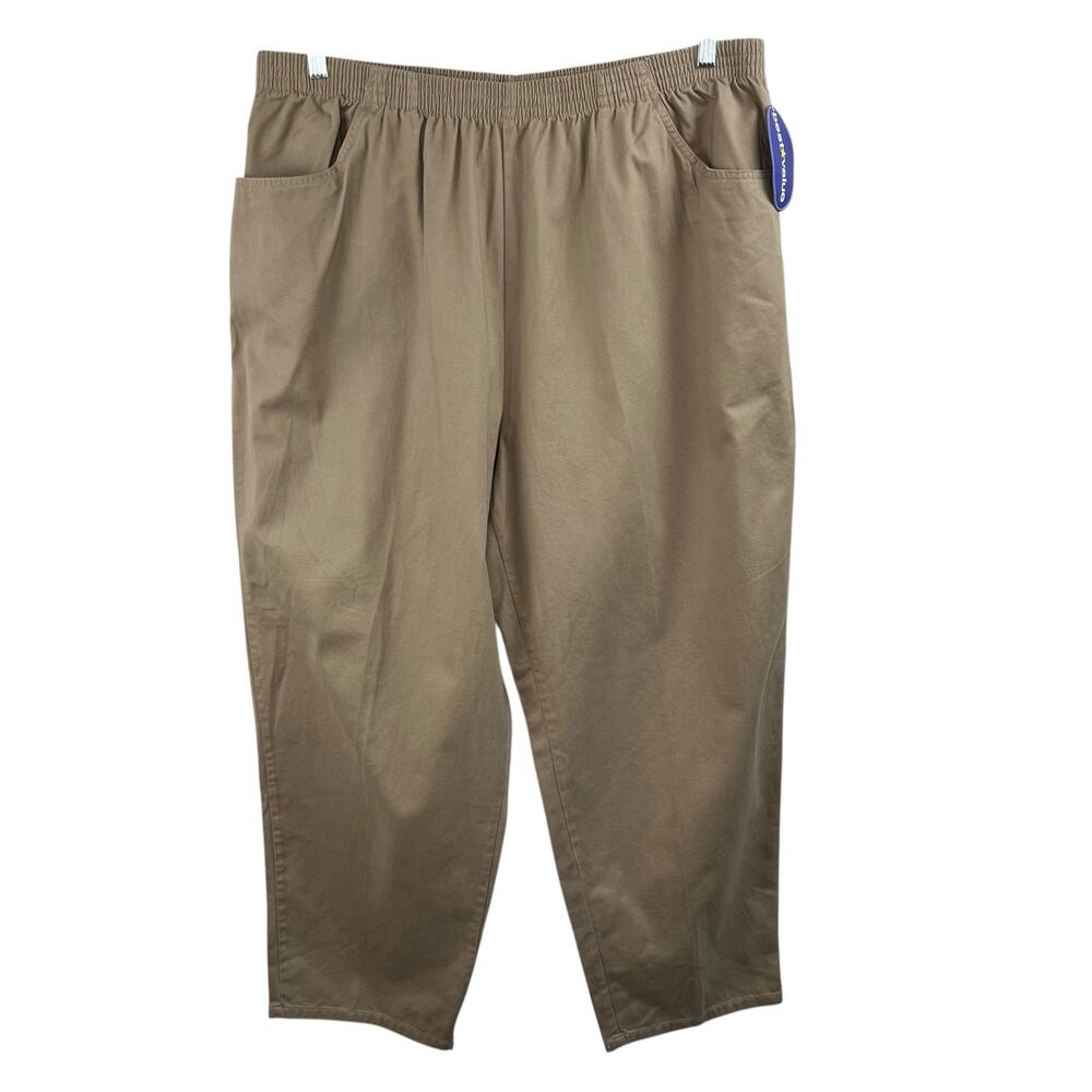 Cascade Blues Khaki Pull On Pants 24W Short Deadstock 90s Vintage High Rise Plus